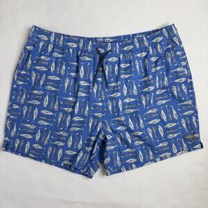 AFTCO Swim Trunks Mens 2XL Blue Fish Print Lined Drawstring Quick Dry Beach